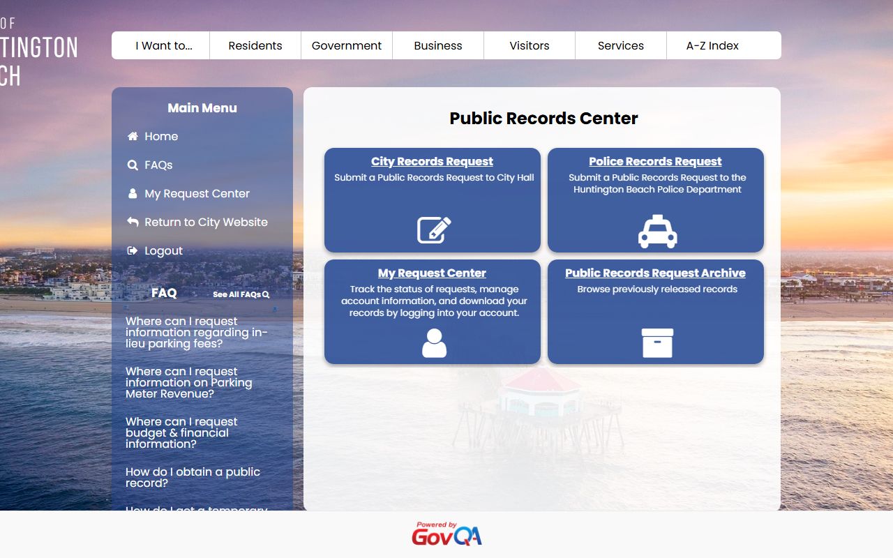 Huntington Beach Police Department records request portal