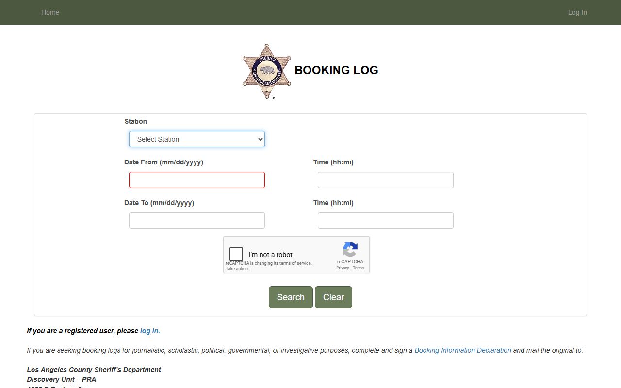 LASD booking log