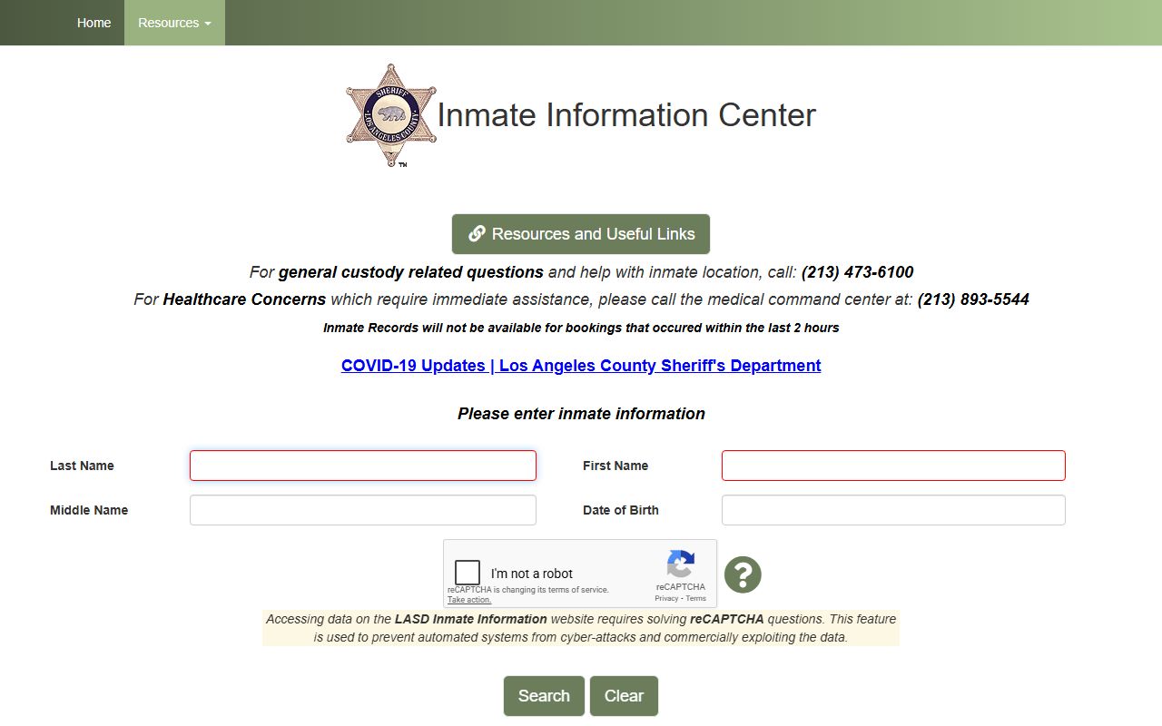 LASD inmate information center search