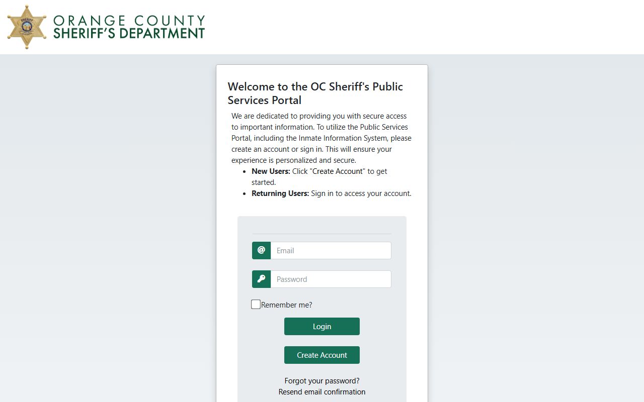 Orange County Sheriff inmate information portal