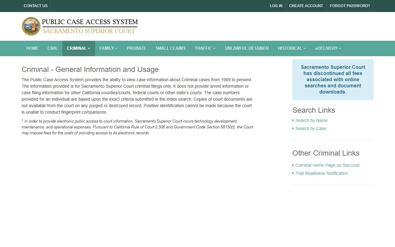 Sacramento County Superior Court criminal case search