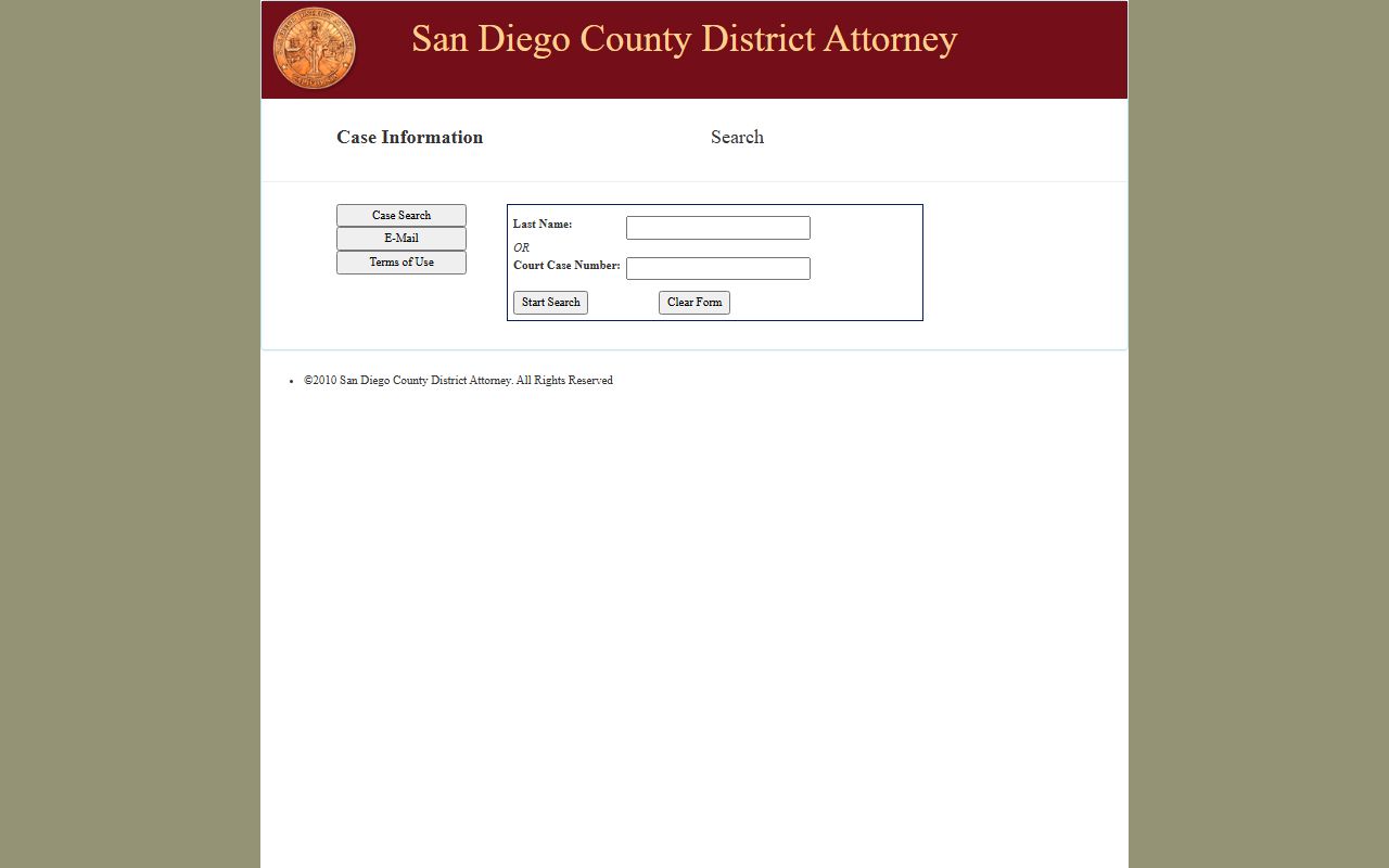 San Diego District Attorney case information portal