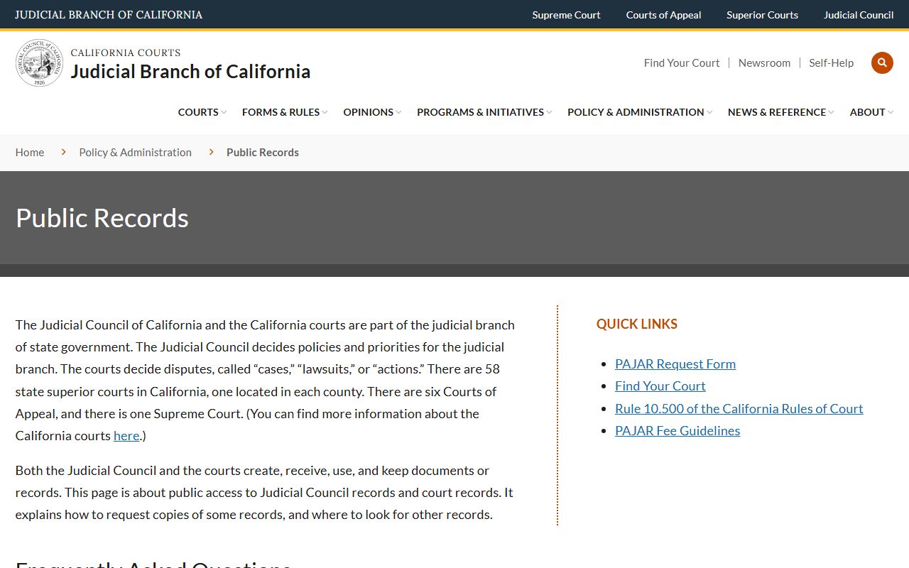Judicial Council public records information