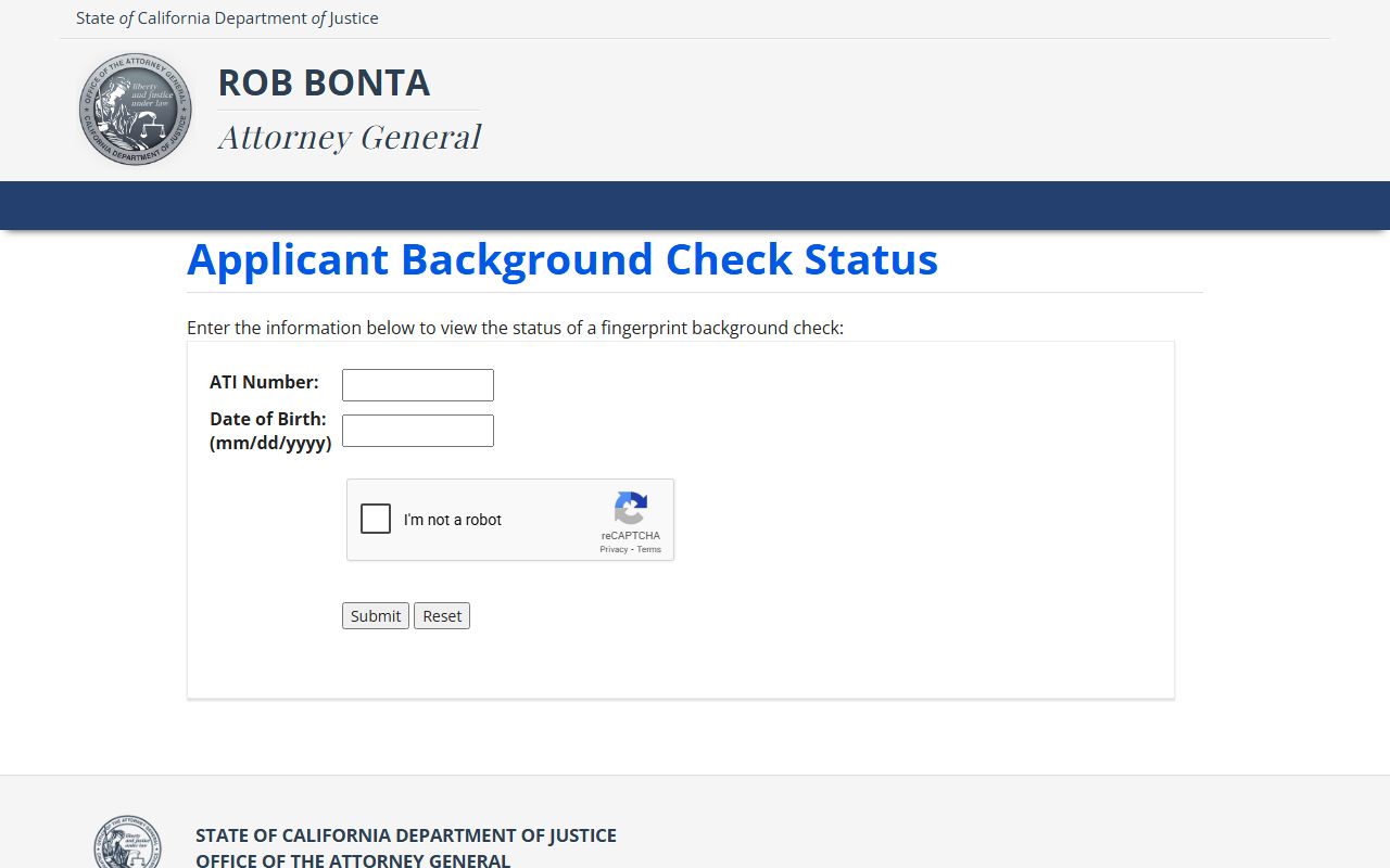 DOJ background check status portal