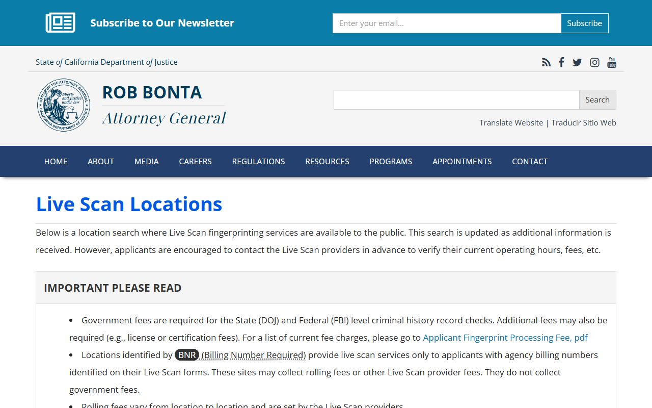 DOJ Live Scan locations finder